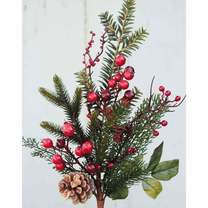 Kunst Tannenzweig RAPHAEL mit Beeren, Zapfen, grün-rot, 50cm