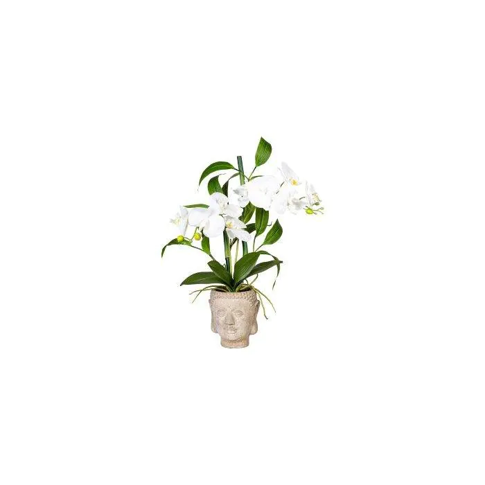 Knstliches Gesteck Orchidee Bambus MARAKI im Zementtopf Buddha, Wurzeln,  wei, 60cm