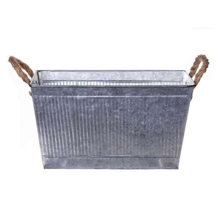 Rechteckiger Blumenkasten BIMETO mit Griffen, Rillen, Zink, silber,  24x14x13cm