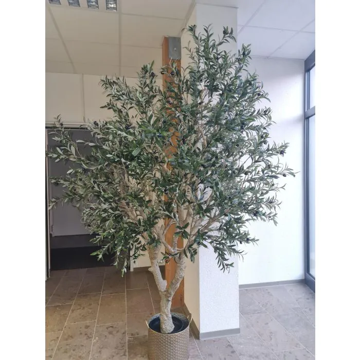 Knstlicher Olivenbaum MALACHI mit Frchten, Kunststamm, Dekotopf, 250cm