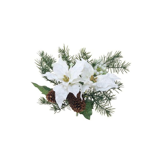 Kunst Gesteck Weihnachtsstern, Tanne YINGA mit Zapfen, Beeren, Steckstab,  wei, 23cm, 24cm