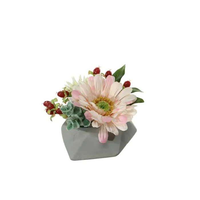Knstliches Blumengesteck Gerbera, Johanniskraut KASIMIRO, Dekotopf,  rosa-creme, 12cm, 15cm