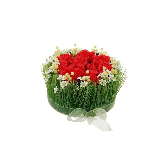 Künstliches Blumengesteck Rosen, Gras HAULANI, rot-weiß, 12cm, Ø20cm
