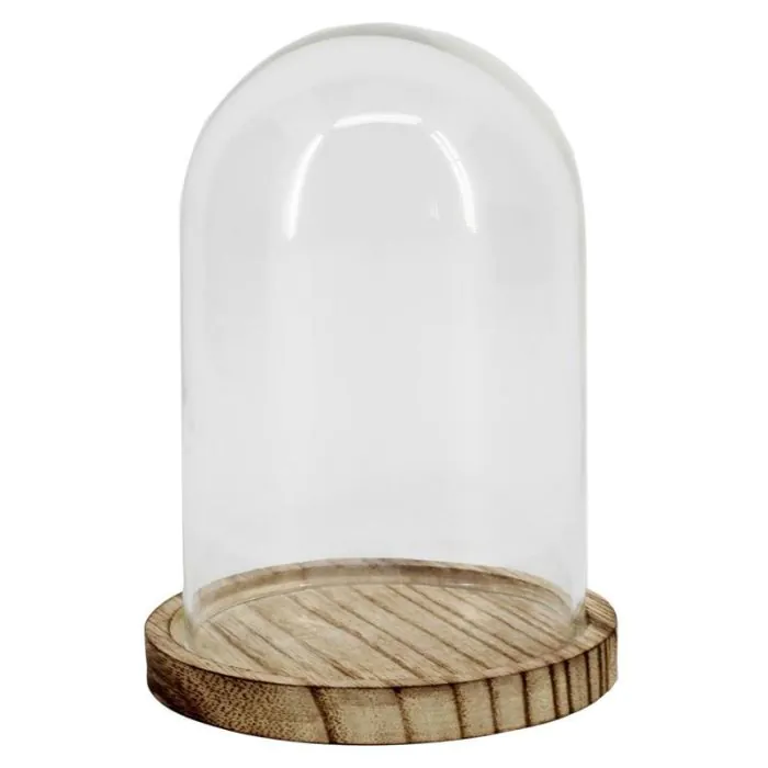 Glasglocke DANILLA mit marmoriertem Holzboden, klar, 13cm, Ø9,5cm