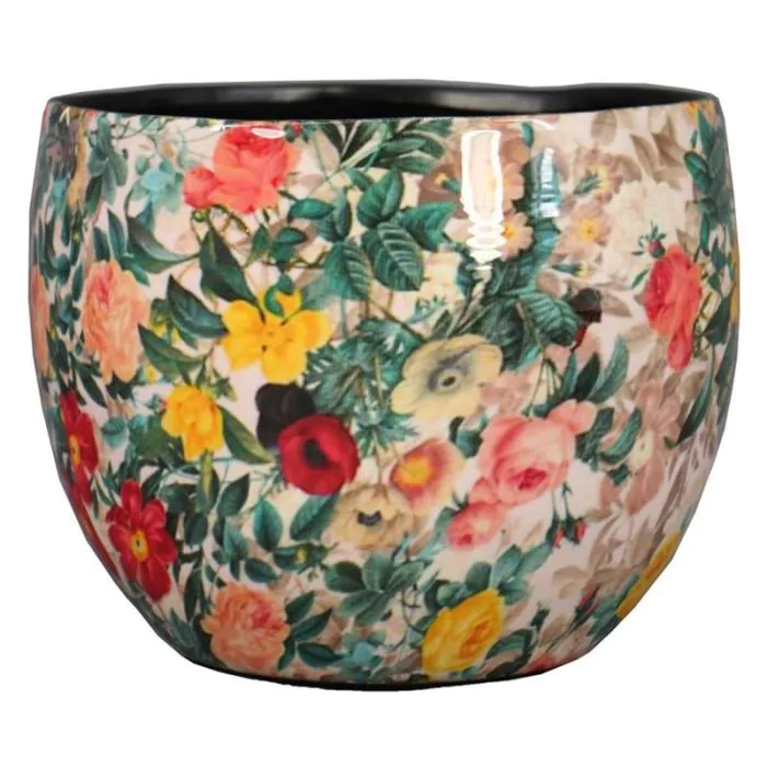 Blumentopf ASTERI, Metall mit Blumenmotiv, bunt, 15cm, Ø17cm