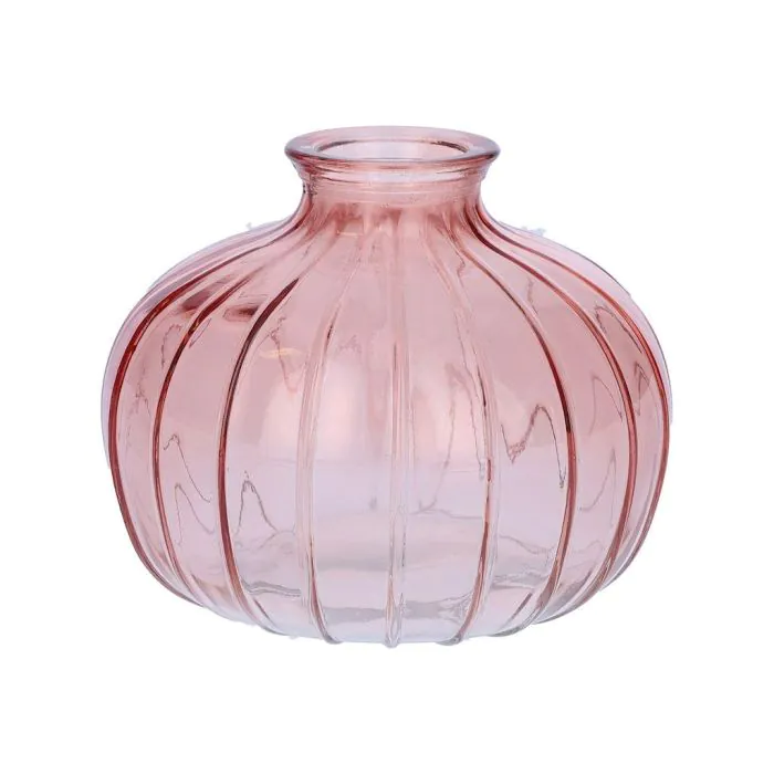 Blumen Vase ALFHARD, Glas mit Rillen, altrosa-klar, 8,5cm, Ø10,5cm