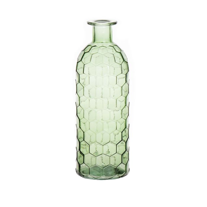 Glas Flasche Vase ARANCHA, Wabenmuster, grün-klar, 20cm, Ø7cm