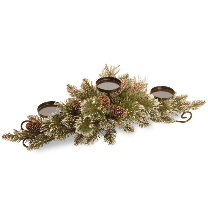 Kunst Winter Tischgesteck CALGARY, Kerzenhalter, 75cm