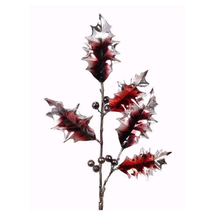 Knstlicher Ilexzweig PASCHA mit Frchten, silber-rot, 50cm