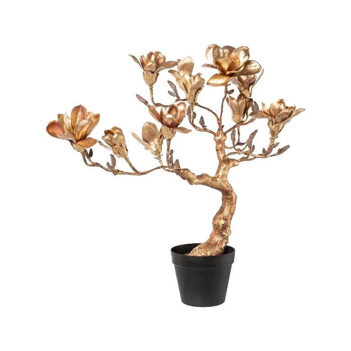 Knstlicher Bonsai Magnolie SAVANNAH im Dekotopf, mit Blten, altgold, 70cm