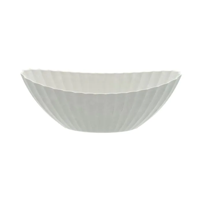 Ovale Deko Schale KENNYA mit Rillen, Kunststoff, weiß, 36x16x14cm