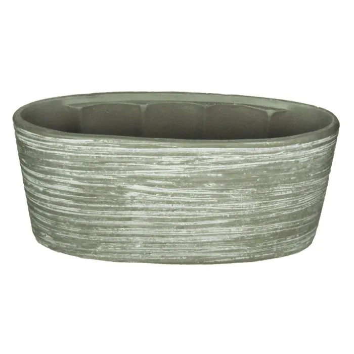Orchideenschale aus Keramik ADELPHOS, oval, Rillen, grau-braun, 33x15x15cm