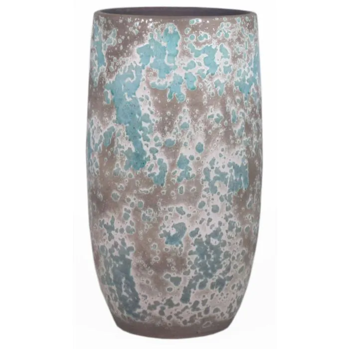 Blumenvase Keramik TSCHIL, Rustikal, Farbverlauf, braun-grün, 35cm, Ø18cm
