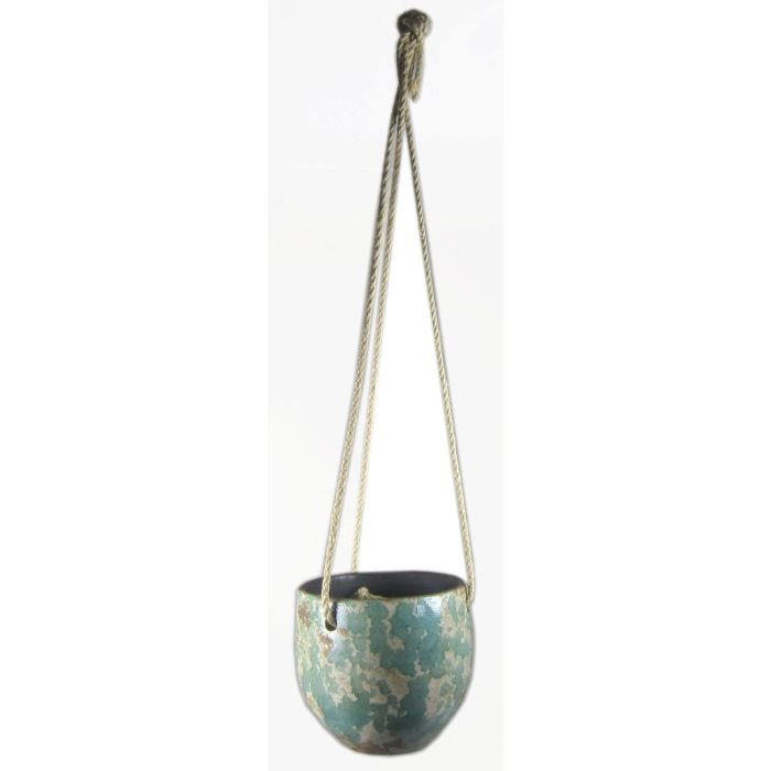 Blumenampel Keramik TSCHIL mit Kordel, Rustikal, Farbverlauf, braun-grün, 13cm, Ø14cm