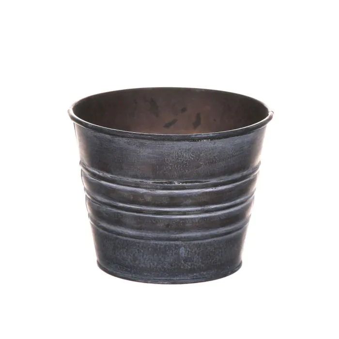 Runder Pflanztopf MICOLATO mit Rillen, Zink, grau, 9cm, 11,5cm