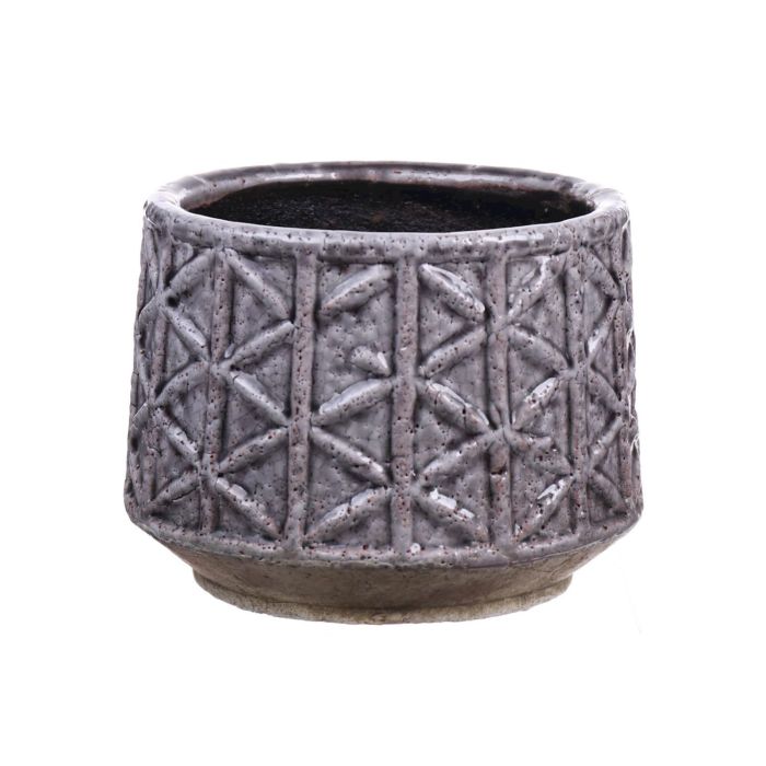 Blumentopf Beton ALNITAK mit Dreiecksmuster, grau, 12cm, Ø15,5cm