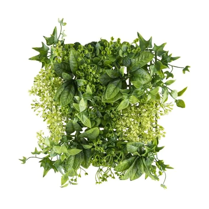 Kunstpflanzen Matte / Hecke QIARA, Blüten, grün-weiß, 25x25cm