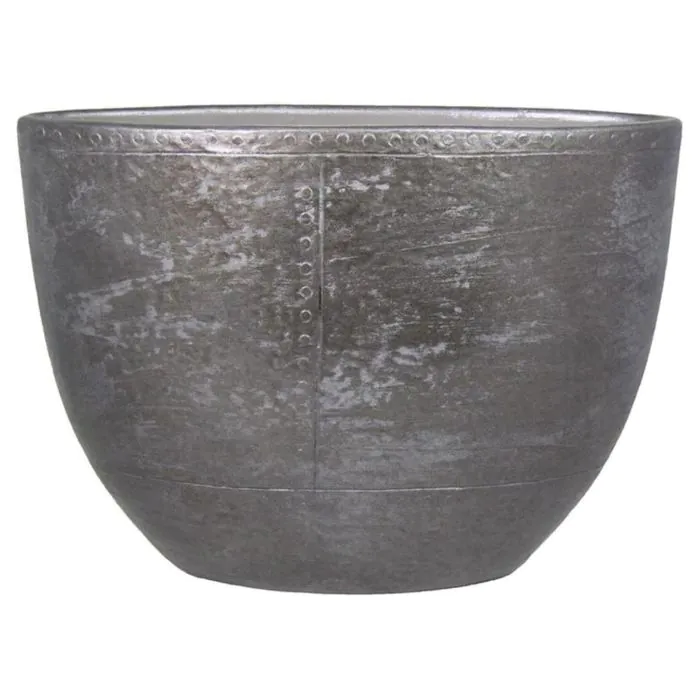 Blumentopf oval LOVELLE aus Keramik, Metall und Nietenoptik, schwarz,  50x20x36cm