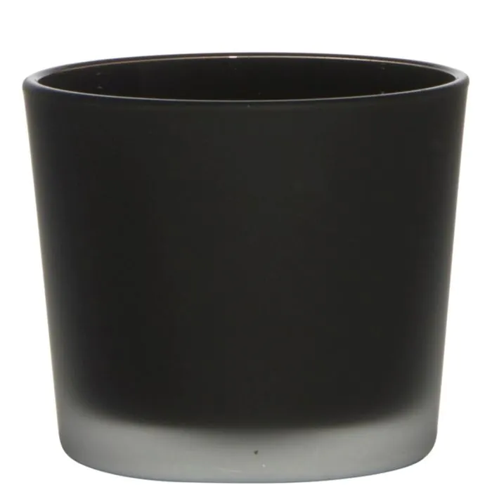 Großes Teelichtglas ALENA FROST, schwarz matt, 9cm, Ø10cm