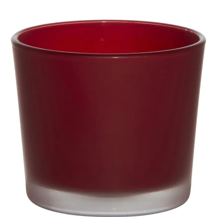 Großes Teelichtglas ALENA FROST, rot matt, 9cm, Ø10cm