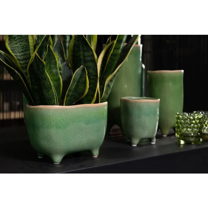 keramik übertopf grün BAXTER mit Füßen, Keramik, oval, Krakelee, grün, 12cm, Ø20cm Ideal für Lebensmittel