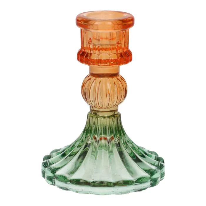 Kerzenhalter Glas FINNEGAN für Stabkerzen, mit Fuß, orange-grün-klar, 10,2cm, Ø7,8cm