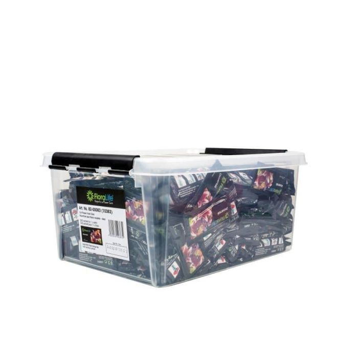 FloraLife® Universal Pulver SIRNA, Blumennahrung, Schnittblumen, Klarsichtbox 500 Stück, 10g Sticks für 1L Wasser