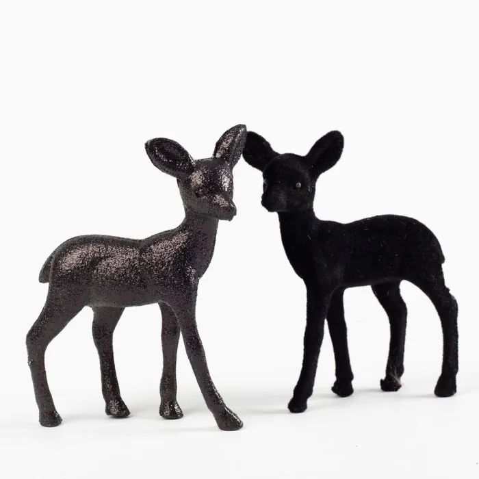 Samt Deko Weihnachten Rehe RIKUS aus Kunststoff, 2 Stück, Glitzer, schwarz, 15x4x11cm
