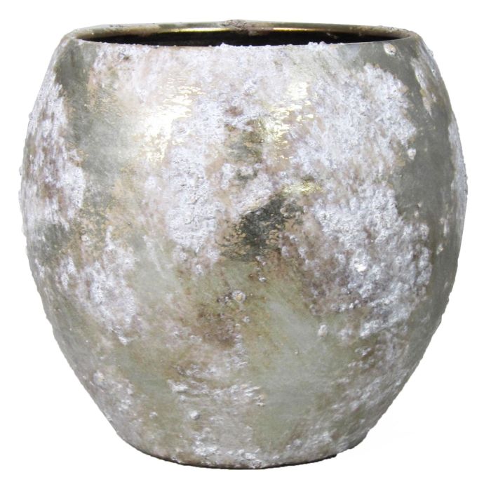 Keramik Übertopf MALIANDRA, Wischoptik, silber-weiß, 25cm, Ø27cm