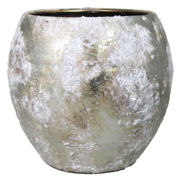 Keramik Übertopf MALIANDRA, Wischoptik, silber-weiß, 14cm, Ø16cm