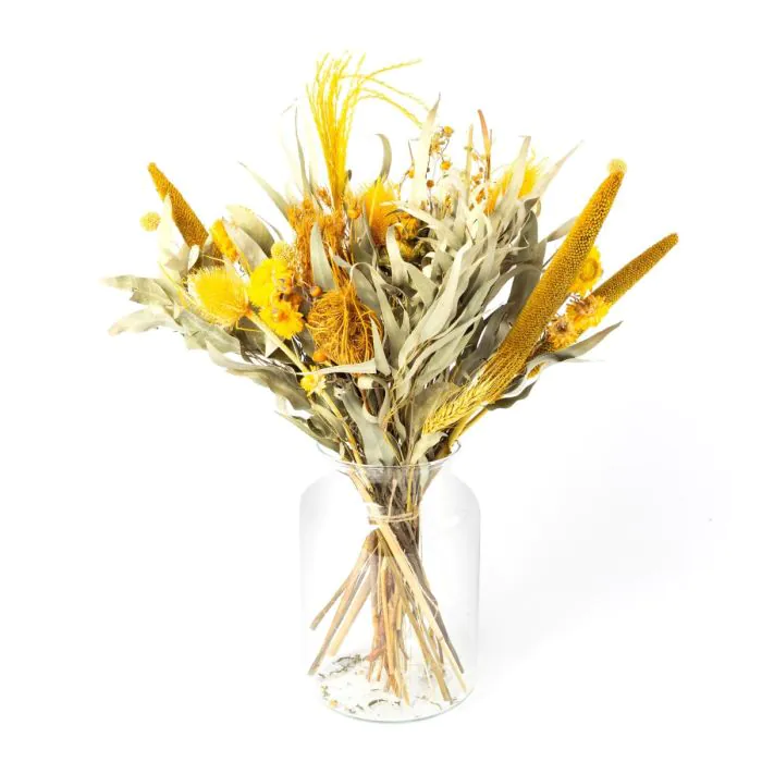 Trockenblumen Strauß MARUKA, gelb-grün, 45cm, Ø20cm