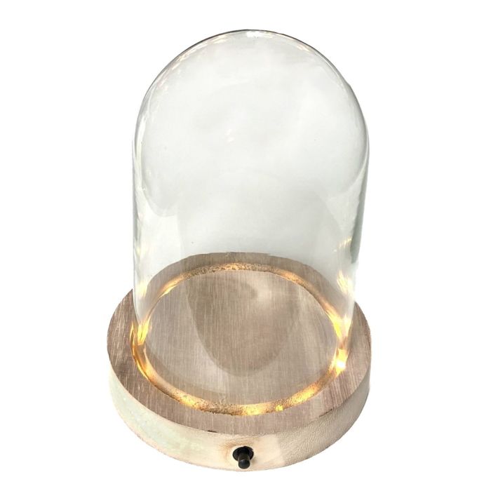 Glashaube BENIGNA mit LEDs, Holzboden, transparent, 25cm, Ø17cm