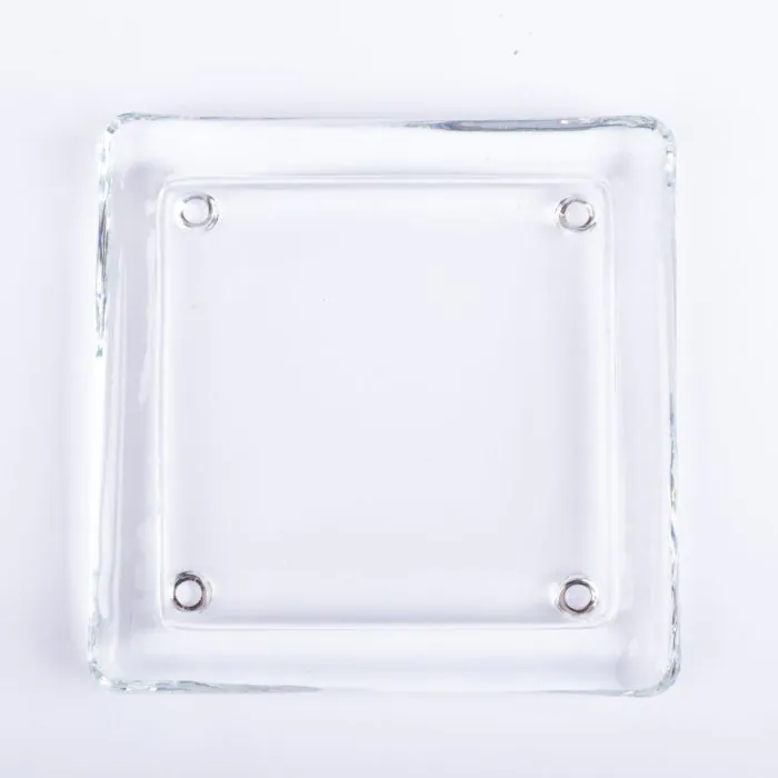 Eckiger Kerzenteller VINCENTIA aus Glas, klar, 13,6x13,6cm