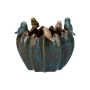 Runder Blumentopf TARINO aus Keramik, mit 3D Vögeln, blau-braun-grün-beige, 13,7cm, Ø15,3cm