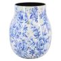 Pflanzvase Metall TERON mit Blumen Zwiebelmuster, blau-weiß, 18,5cm, Ø14,4cm