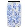 Pflanzvase Metall TERON mit Blumen Zwiebelmuster, blau-weiß, 23cm, Ø15cm