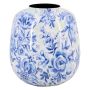Pflanzvase Metall TERON mit Blumen Zwiebelmuster, blau-weiß, 25cm, Ø23cm