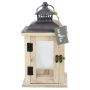 Deko Holz Laterne BEGGY mit Glas, Henkel, beige, 15,5x15,5x29cm
