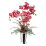 Deko Orchidee Farn Gesteck BALSI, Keramikvase, Zapfen, Beeren, beschneit, rot-weiß, 70cm