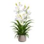 Plastikblume Cymbidium Orchidee CANFOL, Melamin-Übertopf, Wurzeln, weiß, 70cm