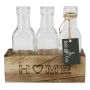 Flasche STOLLAN im Holzkistchen, Schriftzug Home, Glas, 3 Stück, klar, 17,3x6,7x15,5cm