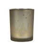 Teelicht Glas Kerzenhalter MICHAELLA mit Häuser Motiv, champagner-matt-gold-glänzend, 12,5cm, Ø10cm