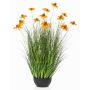 Kunstgras Sonnenhut SHALLA mit Blüten, Dekoschale, orange, 90cm