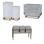 Zement Pflanzkasten DEMIRIAN, 8 Stück, Holzständer/Holzfuß, outdoor, grau, 69-92cm, Ø35cm