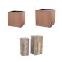 Mix Palette Holzpodest/Cortenstahl Pflanztopf KIRYON-KELRON, 16 Stück, outdoor, braun/rostbraun, 80-90cm/30-40cm