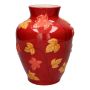 Bauchige Blumenvase MICKAELLA aus Dolomit, mit Blättern, rot-orange, 26cm, Ø20cm