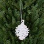 Baumschmuck Tannenzapfen CATHARINA, Acryl, Hänger, Glitzer, weiß-silber, 9cm, Ø7cm
