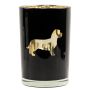 Teelicht Kerzen Glas GEORGETTE mit Dackel Motiv, schwarz-matt-gold-glänzend, 18cm, Ø12cm