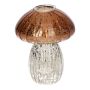Kerzenleuchter Pilz EBERHARD aus Glas, geriffelt, braun-silber-metallic, 11,6cm, Ø9cm