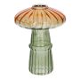 Kerzenleuchter Pilz BALTASAR aus Glas, geriffelt, grün-orange, 13cm, Ø10cm